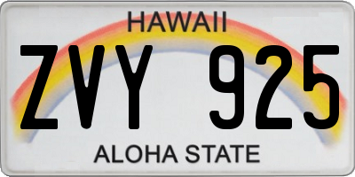 HI license plate ZVY925