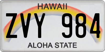 HI license plate ZVY984
