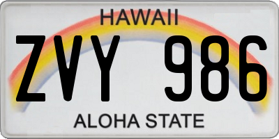 HI license plate ZVY986