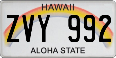 HI license plate ZVY992