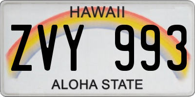 HI license plate ZVY993