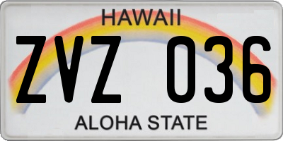 HI license plate ZVZ036
