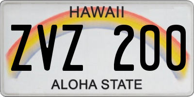 HI license plate ZVZ200