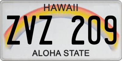 HI license plate ZVZ209