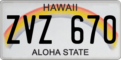 HI license plate ZVZ670