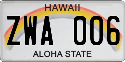 HI license plate ZWA006
