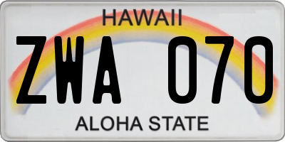 HI license plate ZWA070