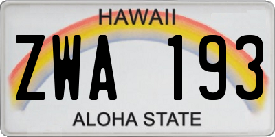HI license plate ZWA193
