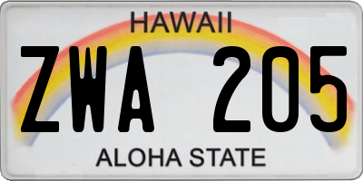 HI license plate ZWA205