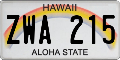HI license plate ZWA215