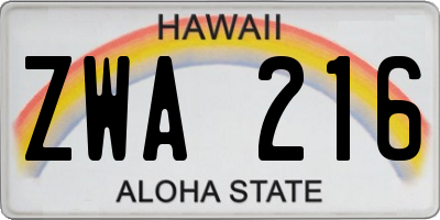 HI license plate ZWA216