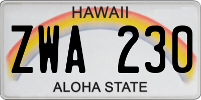 HI license plate ZWA230