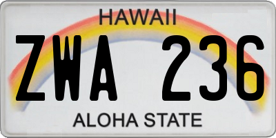 HI license plate ZWA236