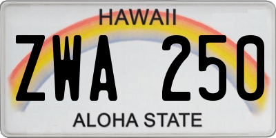 HI license plate ZWA250