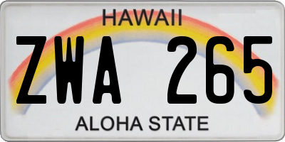 HI license plate ZWA265