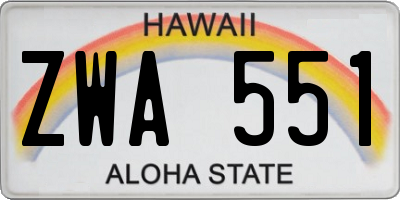 HI license plate ZWA551