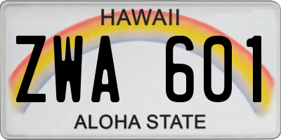 HI license plate ZWA601