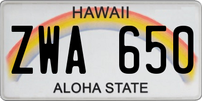 HI license plate ZWA650
