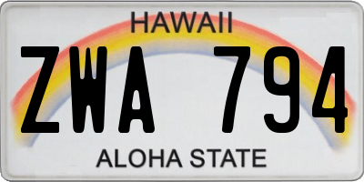 HI license plate ZWA794