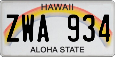 HI license plate ZWA934