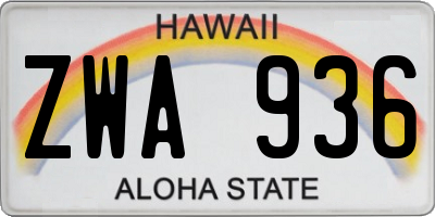 HI license plate ZWA936