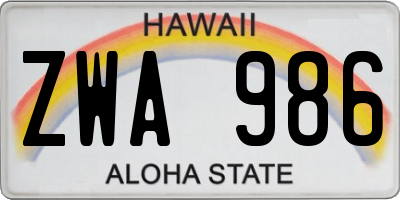 HI license plate ZWA986