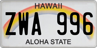 HI license plate ZWA996