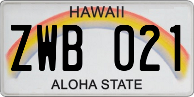 HI license plate ZWB021