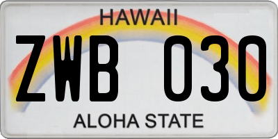 HI license plate ZWB030