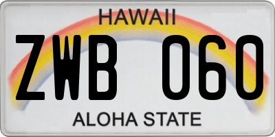 HI license plate ZWB060