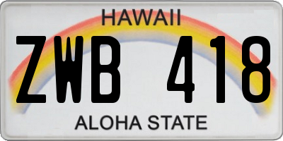 HI license plate ZWB418