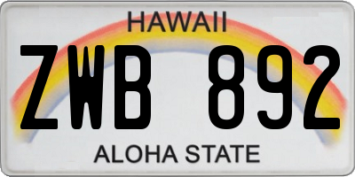 HI license plate ZWB892