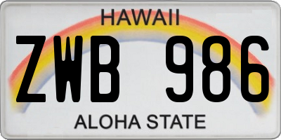 HI license plate ZWB986