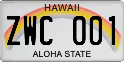 HI license plate ZWC001