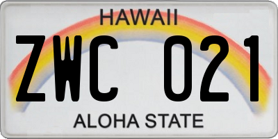 HI license plate ZWC021