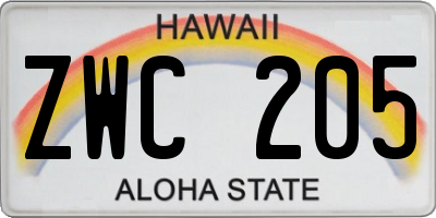 HI license plate ZWC205