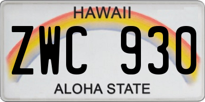 HI license plate ZWC930