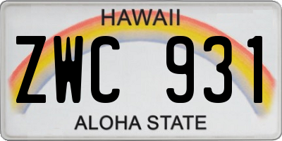 HI license plate ZWC931