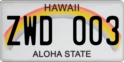 HI license plate ZWD003