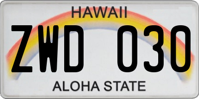 HI license plate ZWD030