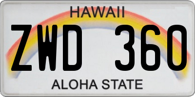 HI license plate ZWD360