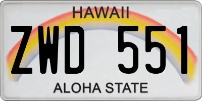 HI license plate ZWD551