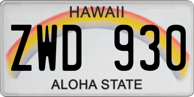 HI license plate ZWD930