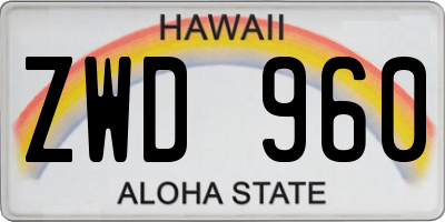 HI license plate ZWD960