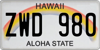 HI license plate ZWD980