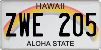HI license plate ZWE205