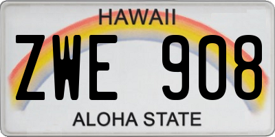 HI license plate ZWE908