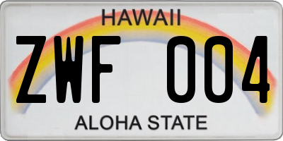 HI license plate ZWF004