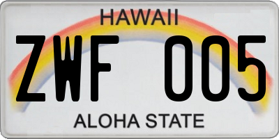 HI license plate ZWF005