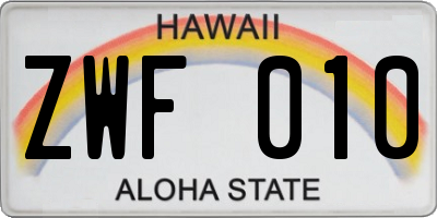 HI license plate ZWF010
